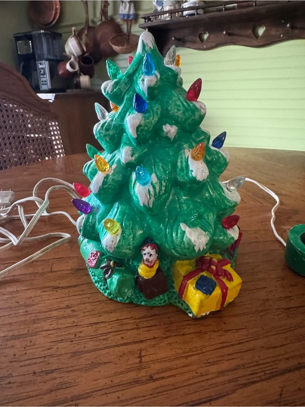 Vintage 1970s Ceramic Christmas Tree – 9” – Complete with Light & All Peg Lights